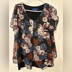 Apt. 9 Pink and Orange Flutter Sleeve Asymmetrical Blouse